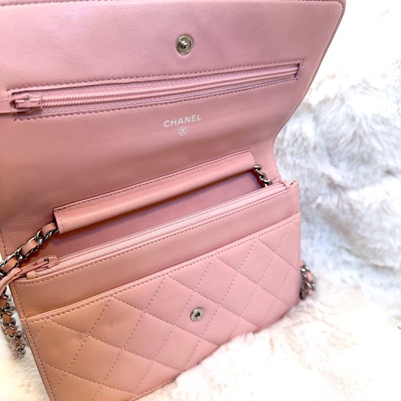 Chanel Pink Lambskin Classic Wallet on Chain - Picture 8 of 14